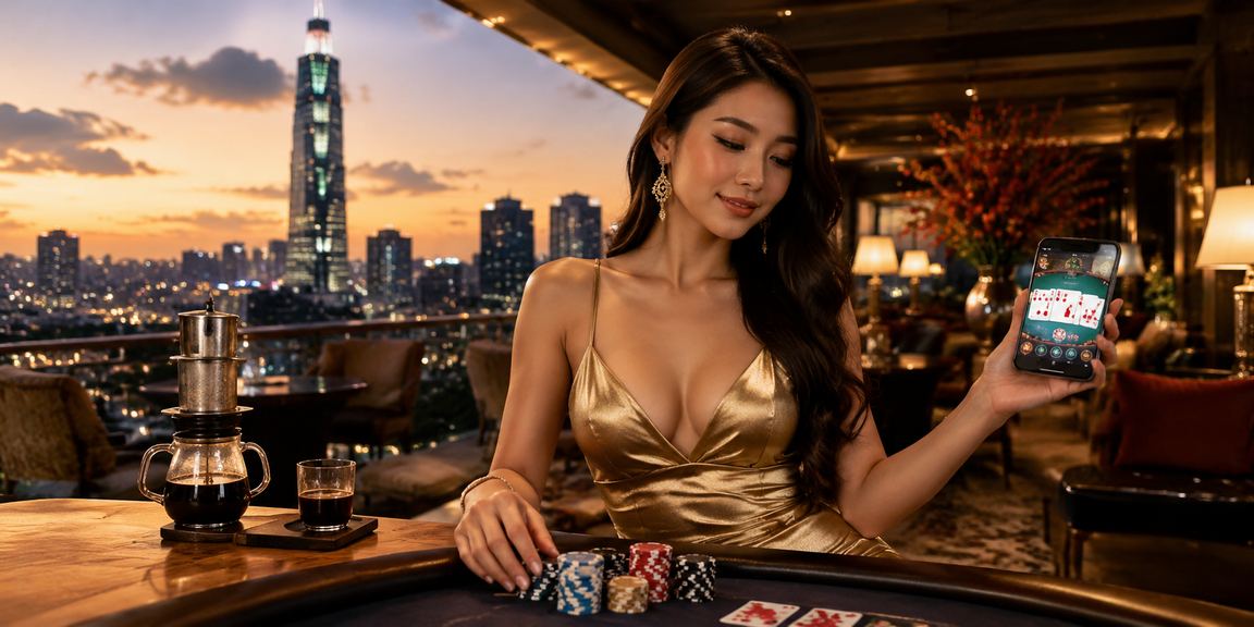 Người chơi thưởng thức game bài tại quán cà phê Sài Gòn với điện thoại Android