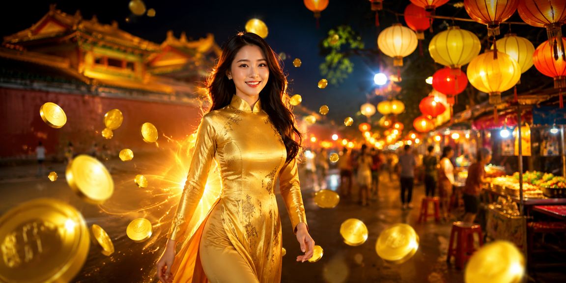 Người phụ nữ mặc áo dài truyền thống tham gia xổ số tại Huế